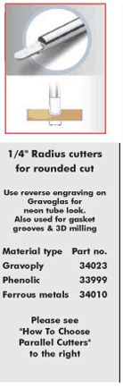 1/4" radius cutters for rounded cut